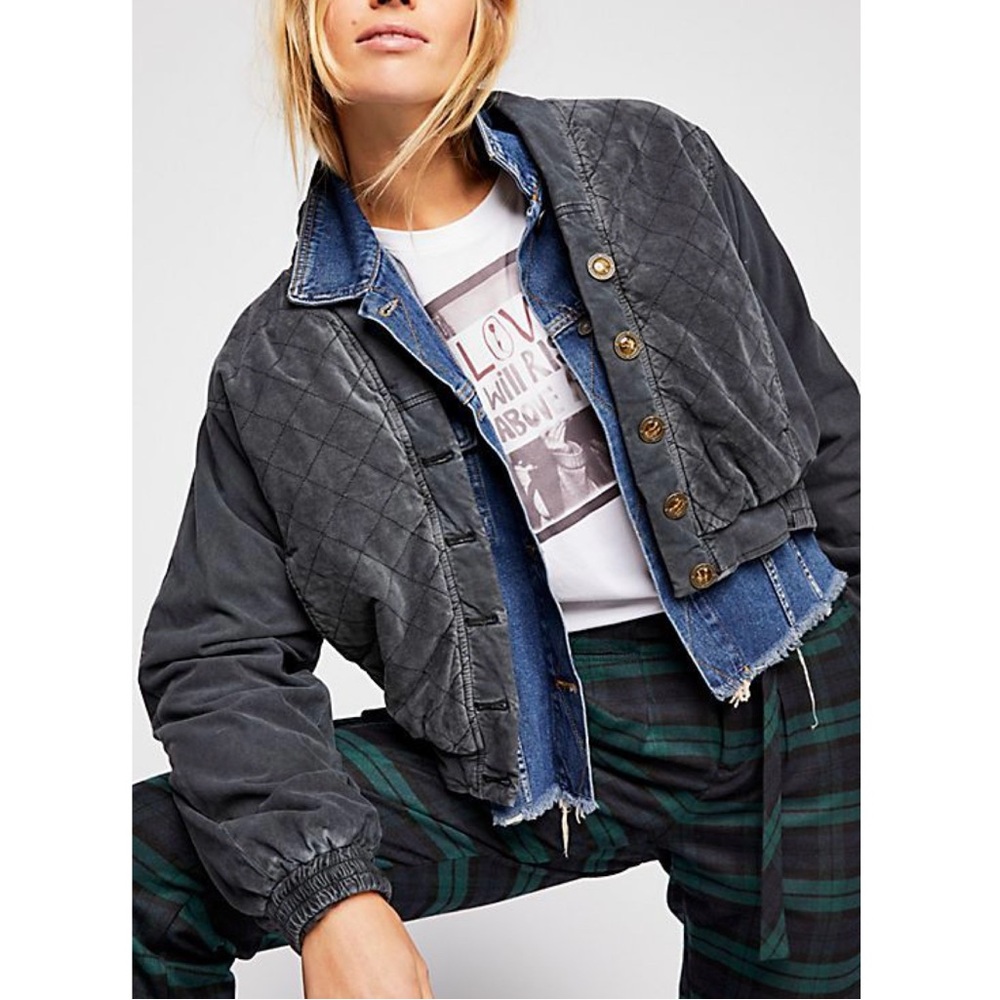 Free People Main Squeeze Jacket in Black Charcoal Size Large Quilted Jacket